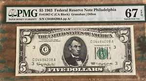 $5 1963 FRN 1967-C Philadelphia PMG 67EPQ TOP POP - Picture 1 of 2