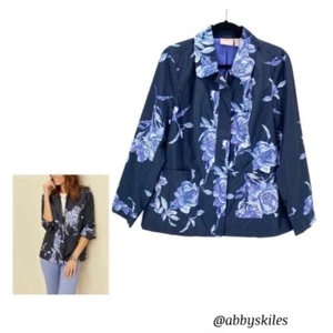 Chico’s Blue Floral Print Lightweight Windbreaker Jacket Size Small NWT - Picture 1 of 15