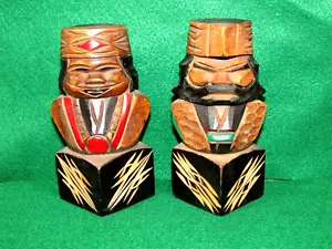 Vintage Japanese Hokkaido Ainu Nipopo Hand Carved Wooden Statue Figurine Pair - Picture 1 of 16