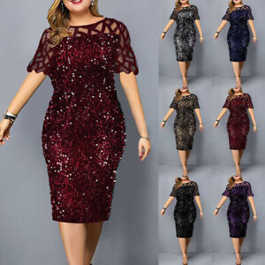 Plus Size 26 Women Sequin Bodycon Dress Ladies Evening Party Cocktail Midi Dress