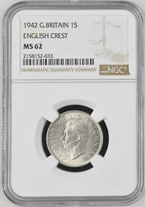 Great Britain - 1942 George VI Silver Shilling - English Crest - NGC MS62 - Picture 1 of 2