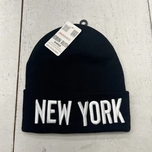 Robin Ruth Black Knit New York White Embroidered Beanie Winter Hat Adult - Picture 1 of 8