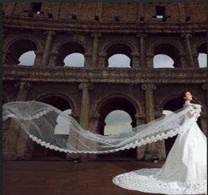 Royal Mantilla Wedding Veil White 15 Feet 10 inches Length 55 Inches Width - Picture 1 of 5