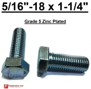 5/16-18 x 1-1/4" (FT) Hex Bolt Zinc Plated Grade 5 Cap Screw Coarse Thread - Picture 1 of 9