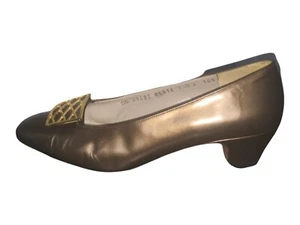 Salvatore Ferragamo Block Heels Women Sz 7.5 Italian Copper Designer Leather - Picture 1 of 6