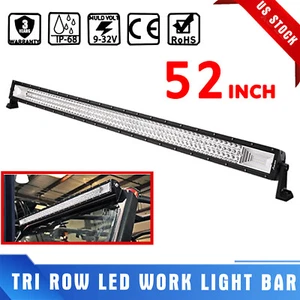 Offroad 52inch LED Work Light Bar Tri-Row Flood Spot Combo Truck Roof Driving - Picture 1 of 11