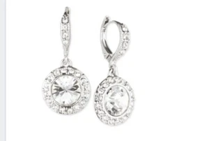 $58  GIVENCHY CRYSTAL DROP EARRING SILVER  1”TONE F10a - Picture 1 of 1