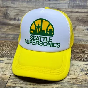Cappello da camionista Seattle Supersonics da uomo giallo snapback 1975 logo berretto da basket - Foto 1 di 8