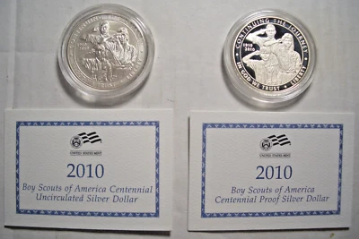 2010-P $1 BOY SCOUTS OF AMERICA PROOF & UNC. SILVER DOLLARS SET - Image 1 of 4