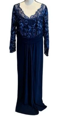 Marina Navy Blue Sequin Sheer Mesh Jersey Gown Size 16W $339 - Image 1 of 2