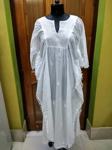 S M 3XL PONCHO HANDMADE 100% COTTON PONCHO KAFTAN CHIKAN ETHNIC KURTA KURTI TOP - Picture 1 of 6