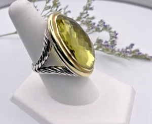 David Yurman 925/18kt Yellow Gold Lemon Quartz Ring Sz 8.5 - Picture 1 of 13