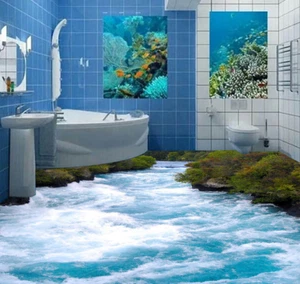 3D Green Shrub River 344 Floor WallPaper Murals Wall Print Decal AJ WALLPAPER - Picture 1 of 6