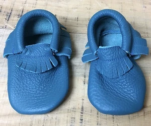Moccasin Toddler Turquoise Leather Fringed Pre Walker Baby Shoes Boys Girls - Picture 1 of 7