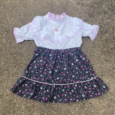 Vintage 80s Elm Hill Floral Prairie Dress Lace Trim Sz Girls 4T - Image 1 of 4