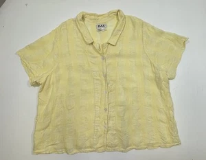 Flachs Damen Plus gelb 100 % Leinen Gaze Kurzarm Knopfleiste Bluse 2X - Bild 1 von 6