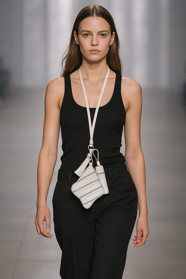 Alexander Wang 白色拉链袋口红夹卡片盒银色挂绳新品 — 第 1/2 张图片