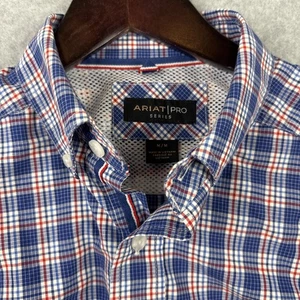 Ariat Camicia Uomo Serie Pro Rosso Bianco Blu Plaid Manica Corta Bottoni MED - Foto 1 di 10