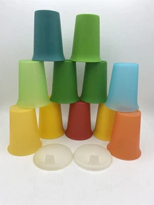 Lot of 11 Tupperware #109 8 oz Kids Bell Tumblers Cups Sheer Solid & Sippy Lids - Picture 1 of 4