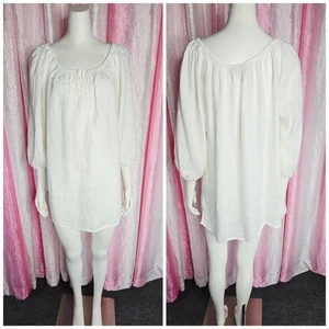 Lauren Ralph Lauren White 100% Linen Embroidered Relaxed Fit Tunic Top Size 1X  - Picture 1 of 8