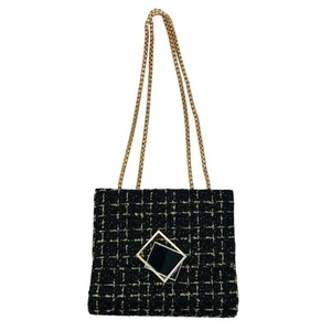Borsa a tracolla Y2k anni 90 a quadri tweed boucle box catena oro borsa a mano - Foto 1 di 12