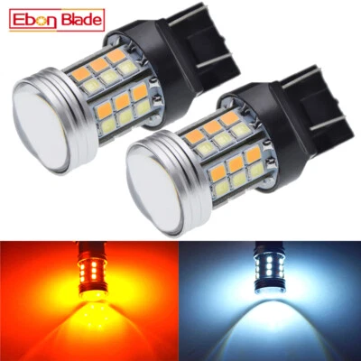 2PCS T20 7443 W21/5W LED Dual Color White/Amber DRL Turn Signal Light Bulb 12V Foto 1 de 4