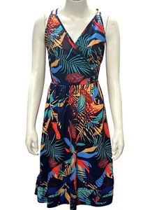 CCC Colorful Bohemian Style Spaghetti Strap Dress V Neck Tropical Leaf Print Med - Picture 1 of 8