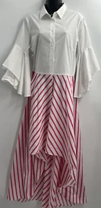 Sara Roka Women's 3/4 Sleeve Button Up WHITE / Stripe PINK Shirt Dress Size 44 - Picture 1 of 18