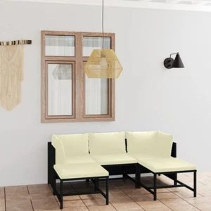 vidaXL 5 Piece Garden Lounge Set with Cushions Poly Rattan Black - Picture 1 of 13