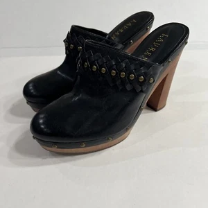 NEW Lauren Ralph Lauren Black Leather Mule Clogs SHAYLA size 9 M wood heels - Picture 1 of 6