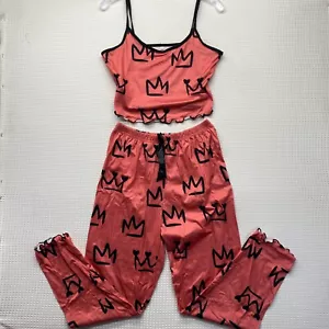 Womens Holiday 2 Piece Crop Top and Pajama Pant Set - Picture 1 of 7