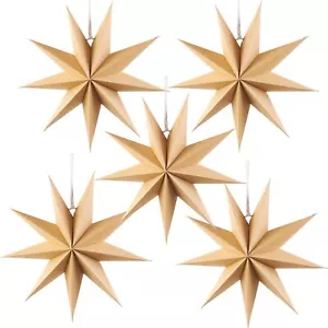 5 Pcs 9-Pointed Natural Paper Star Lanterns 12 Inch Christmas Hanging Lamp Ru... - Picture 1 of 7