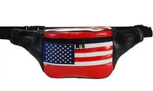 USA Flag Leather Waist Fanny Pack Belt Bag Pouch Travel Hip Purse For Men Women - Picture 1 of 6