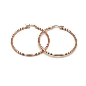 18K Rose Gold Hoop Earrings • 18K Gold Classic Hoops • Italian Gold Hoops - Picture 1 of 6