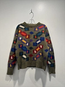 Vintage Boston Trader’s Geometric Print Wool Sweater Artsy Colorful Grandpa VTG - Picture 1 of 13