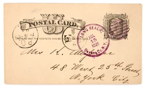 Long Beach, Queens Co. NY. Jul 15 1885 purple DOC & matching Circular Grill, UX7 - Picture 1 of 2