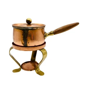 Stövchen Stieltopf Kupfer Hammerschlag 50er MID CENTURY Rechaude Buttertöpfchen - Bild 1 von 6