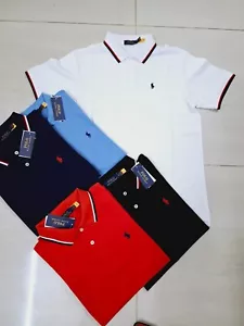 Polo Ralph Lauren Cotton-Piqué Polo Shirt with Stripe on coaler - Picture 1 of 10