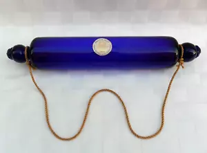 RARE BRISTOL BLUE THOS. WEBB & SONS COBALT BLUE GLASS ROLLING PIN UNUSED W/LABEL - Picture 1 of 13