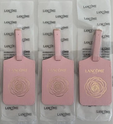 3 x Lancome Equipaje Maleta Etiquetas Rosa Imitación Cuero con Acento Dorado Lote Conjunto Nuevo Foto 1 de 4