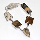 925 Silver Plated-Dendritic Opal Ethnic Gemstone Necklace Jewelry 19" Au M591
