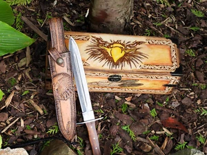 3 teiliges Set, Dolch, Lederscheide Holzkästchen Odin Eiche Ritual, Magie, Adler - Bild 1 von 9