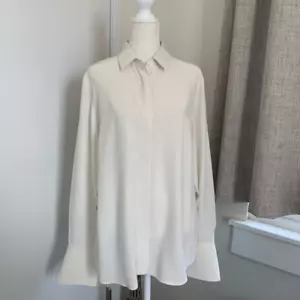 WORTH white long sleeve sheer tunic top blouse shirt button front sz M - Picture 1 of 9