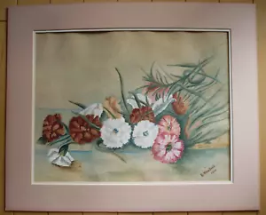 E. WOODARD 1904 ANTIQUE Vintage WATERCOLOR, FLOWERS FLORAL OLD PAINTING SIGNED - Picture 1 of 13