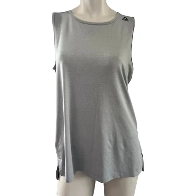 Regata Reebok Workout Grande Sem Mangas Roupa Ativa Atlética Cinza Malha Traseira Yoga - Imagem 1 de 4