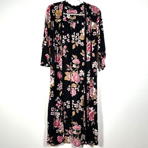Plumero Angie Floral Kimono Para Mujer Pequeño Negro Floral Encaje Ribete Largo Abierto - Imagen 1 de 9