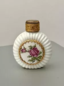 Vintage Czech Collectable Milk Glass Perfume Bottle VGC 1950-70 Gilt and Rose - Picture 1 of 7