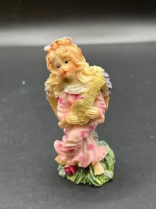 Girl Angel Figurine With Pink Dress Playing Ukulele 3" Tall - Picture 1 of 9