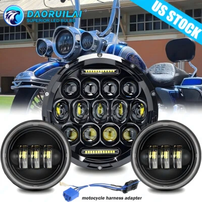 Farol de LED 7" preto para Harley Electra Glide Classic +4,5" luzes de passagem - Imagem 1 de 4