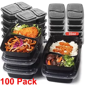 100 Stück Meal Prep Behälter 2 Fächer Lebensmittel Aufbewahrung Brotdosen mit Deckel - Bild 1 von 18